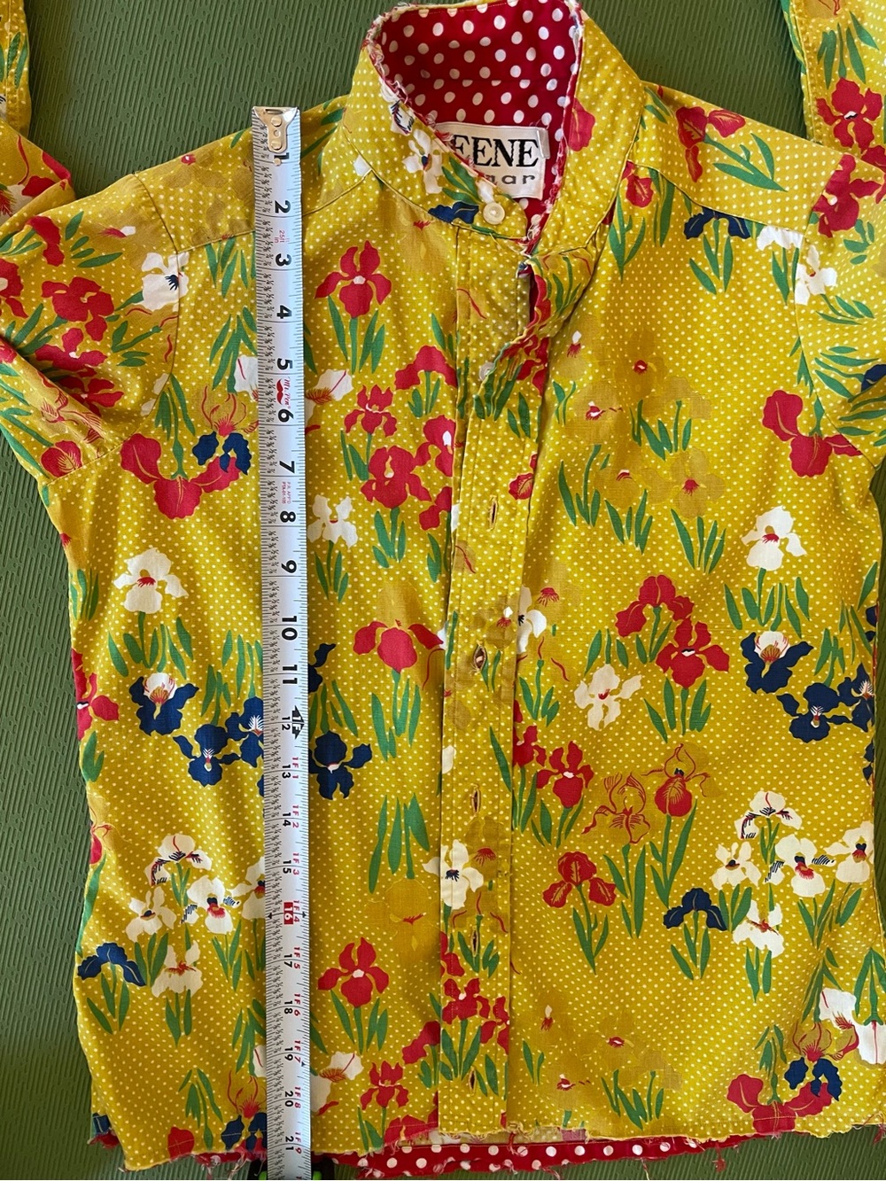 Beene Bazar Vintage Y2K Mustard Yellow Floral Polka Dots Button-Up Shirt - Picture 7 of 13